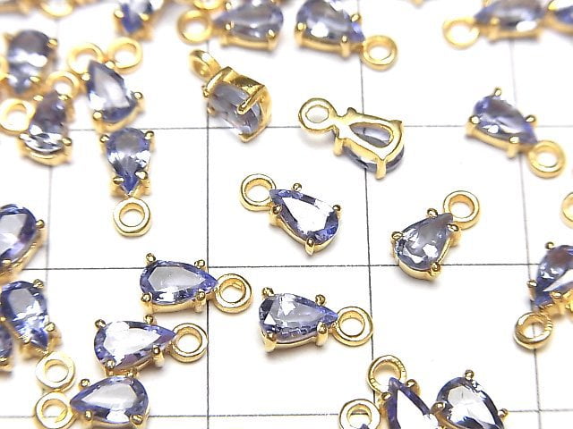 [Video]High Quality Tanzanite AAA- Bezel Setting Pear shape Faceted 5x3mm 18KGP 1pc