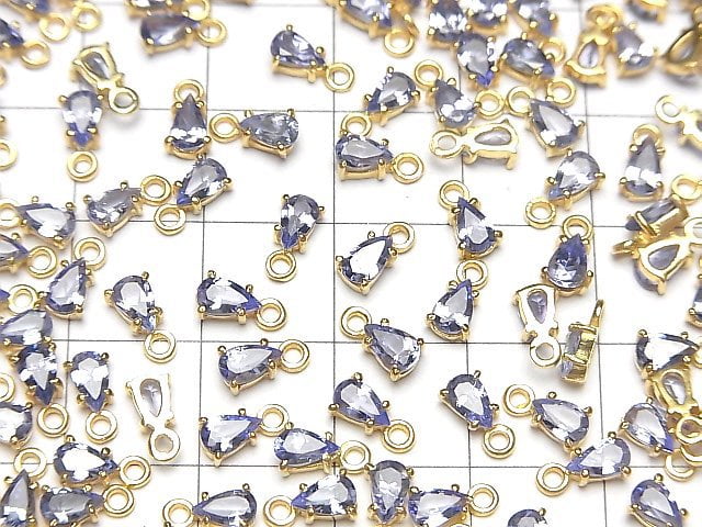 [Video]High Quality Tanzanite AAA- Bezel Setting Pear shape Faceted 5x3mm 18KGP 1pc