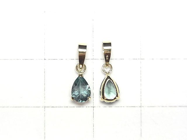 [Video] [Japan] High Quality Caribbean Blue Apatite AAA Pear shape Faceted 6x4mm Pendant [18K Yellow Gold] 1pc