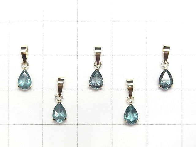 [Video] [Japan] High Quality Caribbean Blue Apatite AAA Pear shape Faceted 6x4mm Pendant [18K Yellow Gold] 1pc