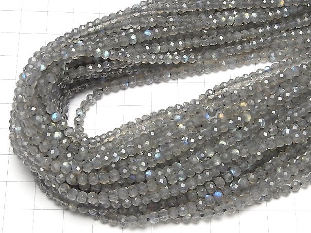 [Video]High Quality Labradorite AAA Semi Round Cut-Faceted Button Rondelle 4x4x3mm 1strand beads (aprx.12inch/30cm)