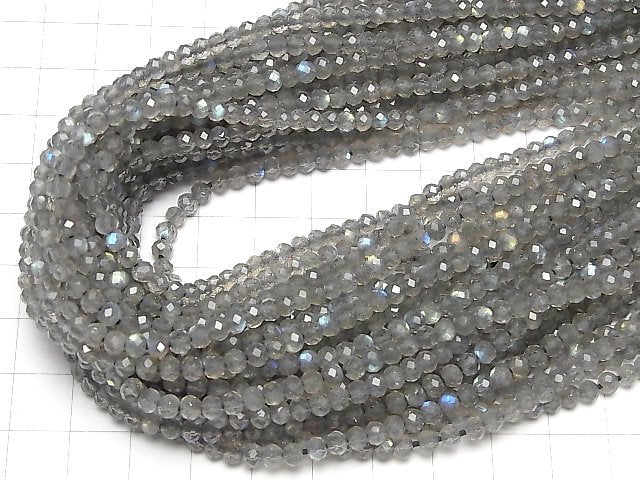 [Video]High Quality Labradorite AAA Semi Round Cut-Faceted Button Roundel 4x4x3mm 1strand beads (aprx.12inch/30cm)