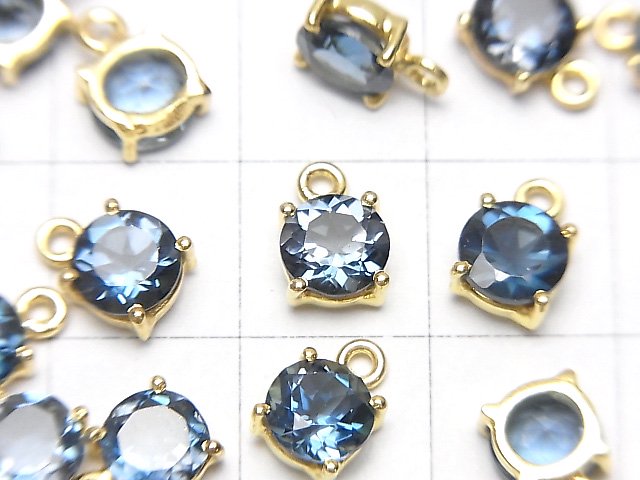[Video] High Quality London Blue Topaz AAA Bezel Setting Round Faceted 6x6mm 18KGP 1pc