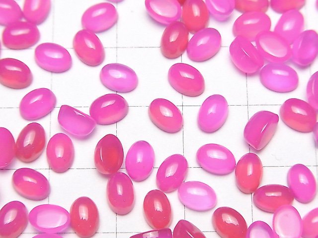 [Video] Fuchsia Pink Chalcedony AAA Oval Cabochon 6x4mm 10pcs