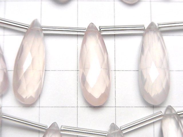 [Video]High Quality Rose Quartz AAA Pear shape Faceted Briolette 24x8mm half or 1strand (8pcs )