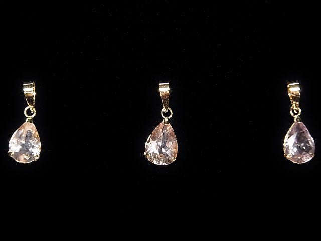 [Video] [Japan] High Quality Morganite AAA Pear shape Faceted 8x6mm Pendant [18K Yellow Gold] 1pc
