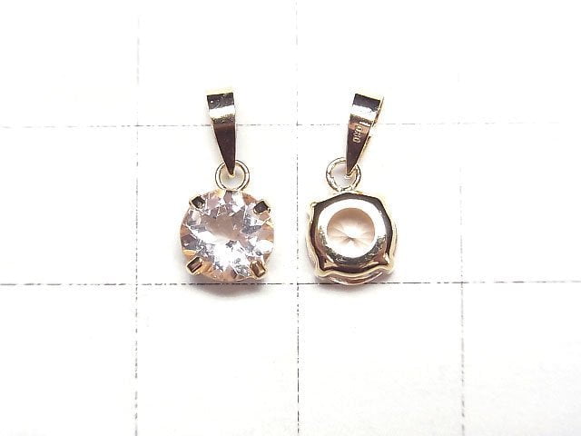 [Video] [Japan] High Quality Morganite AAA Round Faceted 6x6mm Pendant [18K Yellow Gold] 1pc