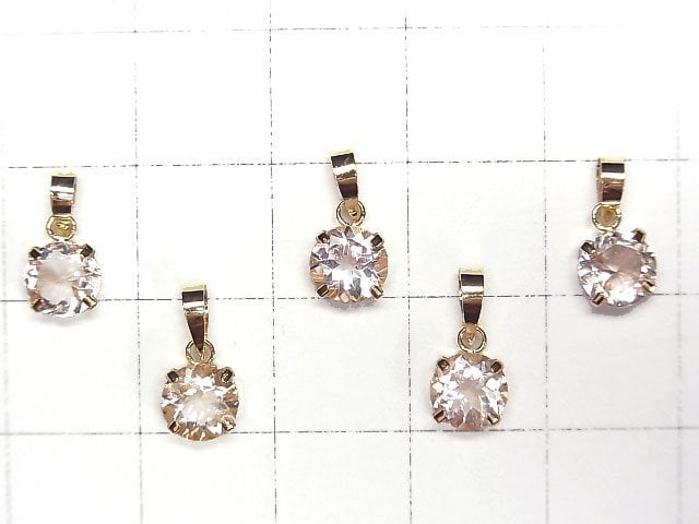 [Video] [Japan] High Quality Morganite AAA Round Faceted 6x6mm Pendant [18K Yellow Gold] 1pc