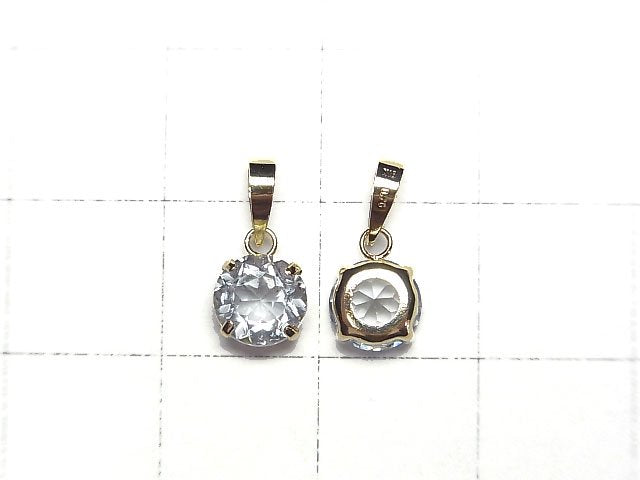 [Video] [Japan] High Quality Aquamarine AAA Round Faceted 6x6mm Pendant [18K Yellow Gold] 1pc