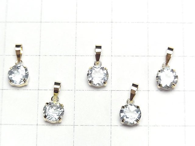 [Video] [Japan] High Quality Aquamarine AAA Round Faceted 6x6mm Pendant [18K Yellow Gold] 1pc