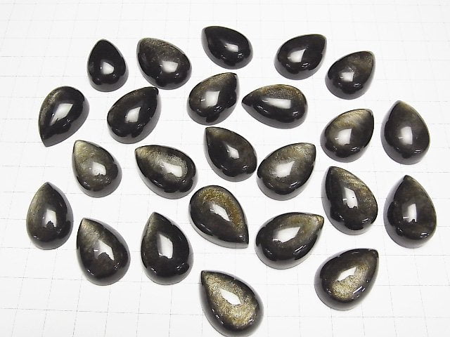 [Video] Golden Obsidian AAA Pear shape Cabochon 26x18mm 1pc