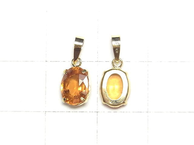 [Video] [Japan] High Quality Spessartite Garnet AAA Oval Faceted 8x6mm Pendant [18K Yellow Gold] 1pc