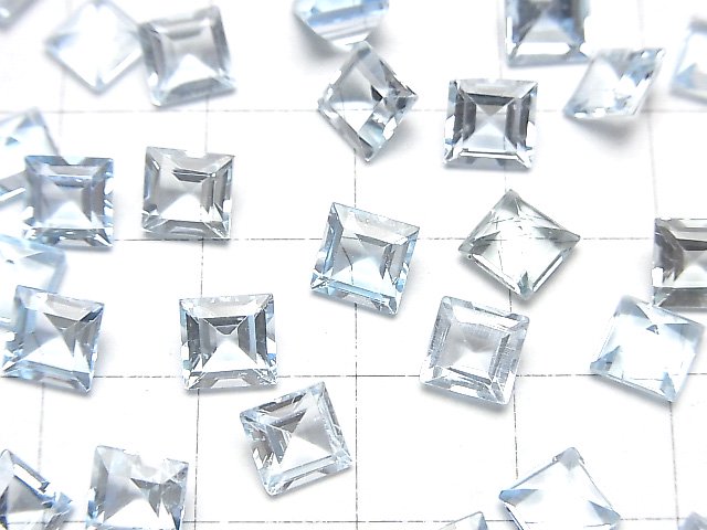 [Video]High Quality Sky Blue Topaz AAA Loose stone Square Faceted 6x6mm 3pcs