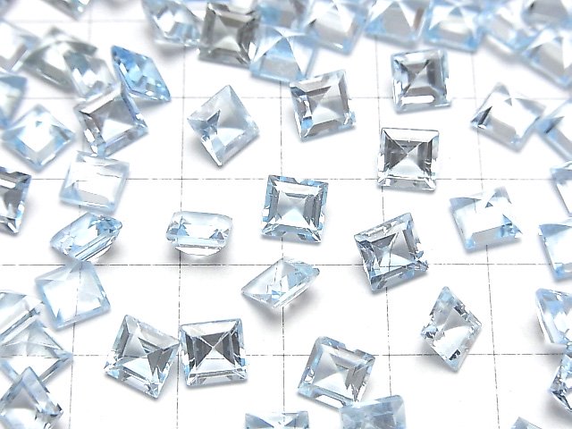 [Video]High Quality Sky Blue Topaz AAA Loose stone Square Faceted 6x6mm 3pcs