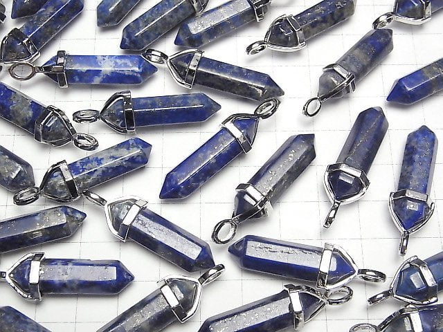 [Video] Lapislazuli AA Double Point Pendant 32x8x8mm Silver color 2pcs