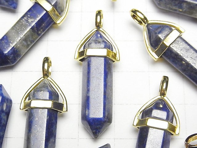 [Video] Lapislazuli AA Double Point Pendant 32x8x8mm Gold color 2pcs