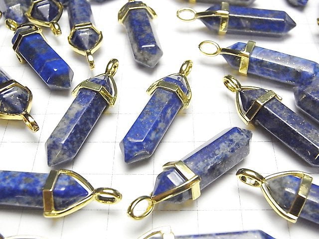 [Video] Lapislazuli AA Double Point Pendant 32x8x8mm Gold color 2pcs