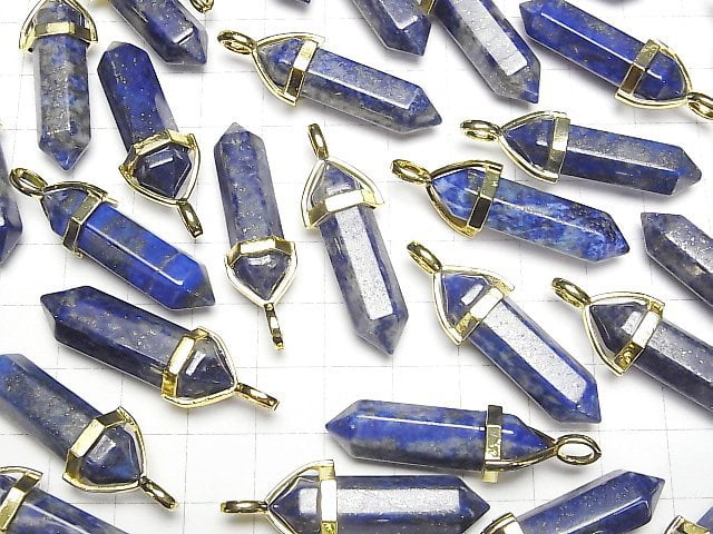 [Video] Lapislazuli AA Double Point Pendant 32x8x8mm Gold color 2pcs