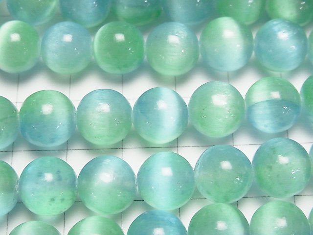 [Video]Selenite (Gypsum) Round 10mm [Blue x Green] half or 1strand beads (aprx.15inch/37cm)