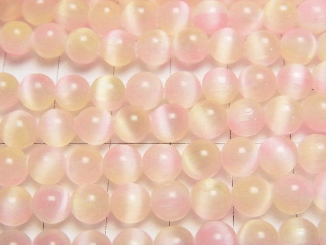 [Video] Selenite (Gypsum) Round 6mm [Pink x Yellow] 1strand beads (aprx.15inch/37cm)