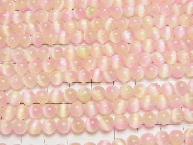 [Video] Selenite (Gypsum) Round 6mm [Pink x Yellow] 1strand beads (aprx.15inch/37cm)