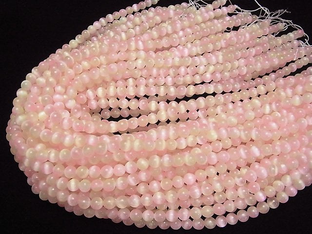 [Video] Selenite (Gypsum) Round 6mm [Pink x Yellow] 1strand beads (aprx.15inch/37cm)