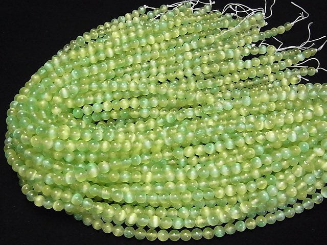 [Video]Selenite (Gypsum) Round 6mm [Green x Yellow] 1strand beads (aprx.15inch/37cm)