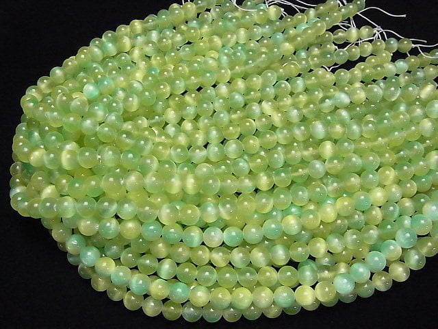 [Video] Selenite (Gypsum) Round 8mm [Green x Yellow] 1strand beads (aprx.15inch/37cm)