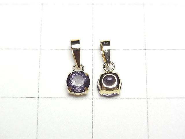 [Video] [Japan] High Quality Violet Spinel AAA Round Faceted 4x4mm Pendant [18K Yellow Gold] 1pc