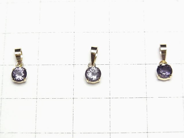 [Video] [Japan] High Quality Violet Spinel AAA Round Faceted 4x4mm Pendant [18K Yellow Gold] 1pc