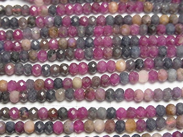 [Video] High Quality! Ruby & Sapphire AA+ Faceted Button Rondelle 4x4x3mm half or 1strand beads (aprx.15inch/37cm)
