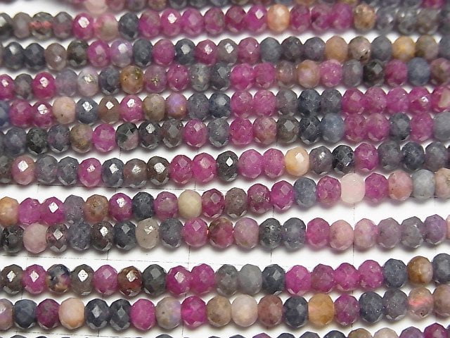 [Video] High Quality! Ruby & Sapphire AA+ Faceted Button Roundel 4x4x3mm half or 1strand beads (aprx.15inch/37cm)