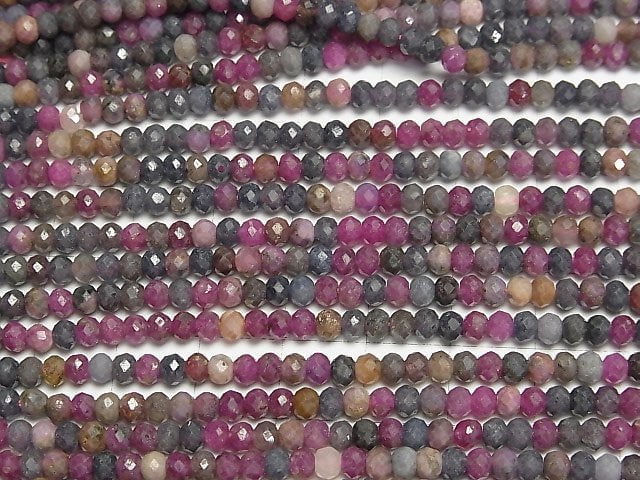 [Video] High Quality! Ruby & Sapphire AA+ Faceted Button Rondelle 4x4x3mm half or 1strand beads (aprx.15inch/37cm)