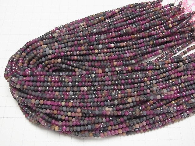 [Video] High Quality! Ruby & Sapphire AA+ Faceted Button Roundel 4x4x3mm half or 1strand beads (aprx.15inch/37cm)