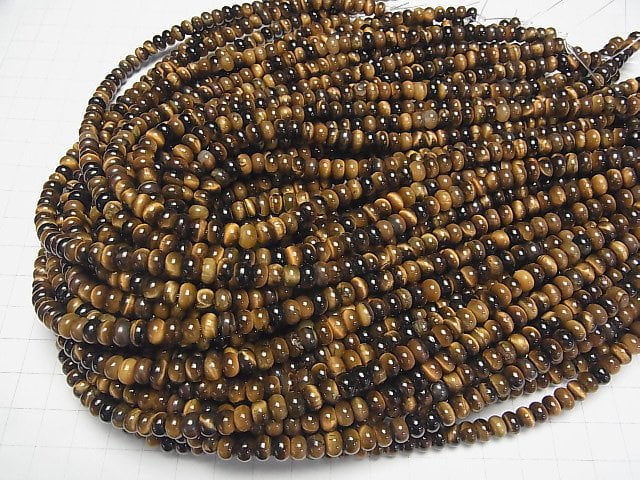 [Video] Yellow Tiger's Eye AA++ Roundel 6x6x4mm 1strand beads (aprx.15inch/37cm)