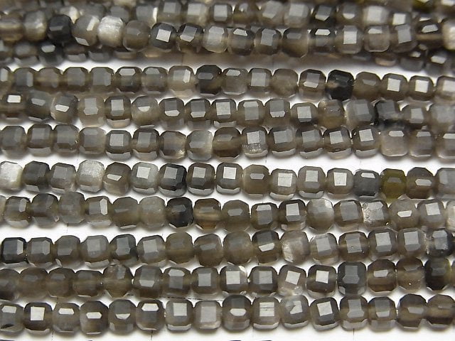 [Video] High Quality! Silver Obsidian AAA- Cube Shape 3x3x3mm 1strand beads (aprx.15inch/36cm)