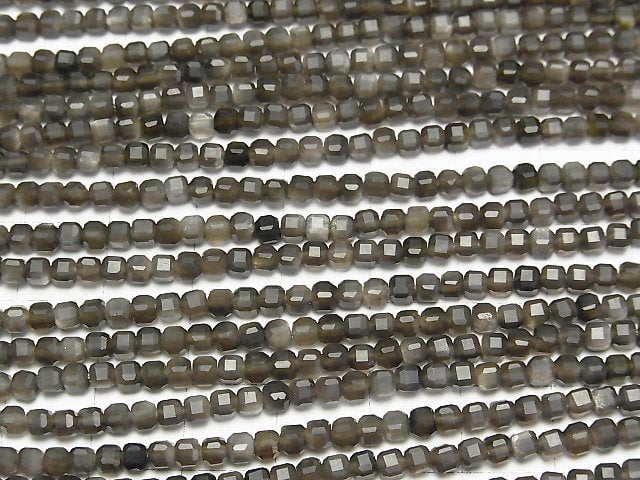 [Video] High Quality! Silver Obsidian AAA- Cube Shape 3x3x3mm 1strand beads (aprx.15inch/36cm)