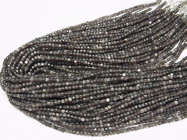 [Video] High Quality! Silver Obsidian AAA- Cube Shape 3x3x3mm 1strand beads (aprx.15inch/36cm)