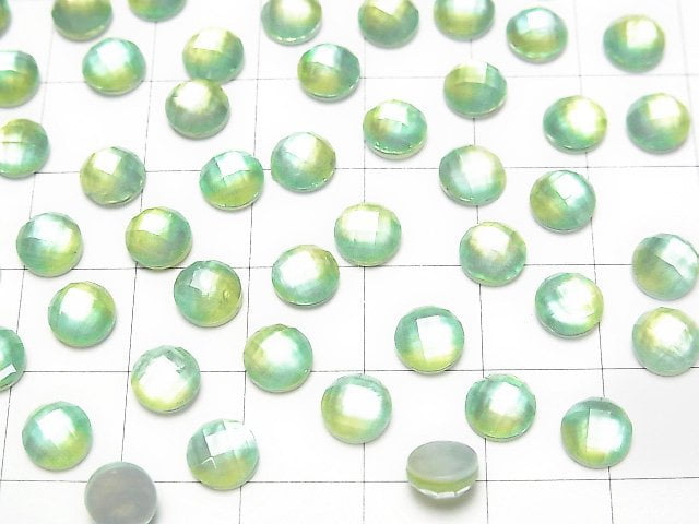 [Video] White Shell x Crystal AAA Round Faceted Cabochon 6x6mm [Green Yellow] 3pcs