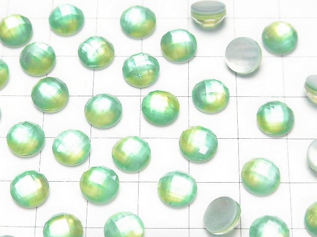 [Video] White Shell x Crystal AAA Round Faceted Cabochon 8x8mm [Green Yellow] 3pcs