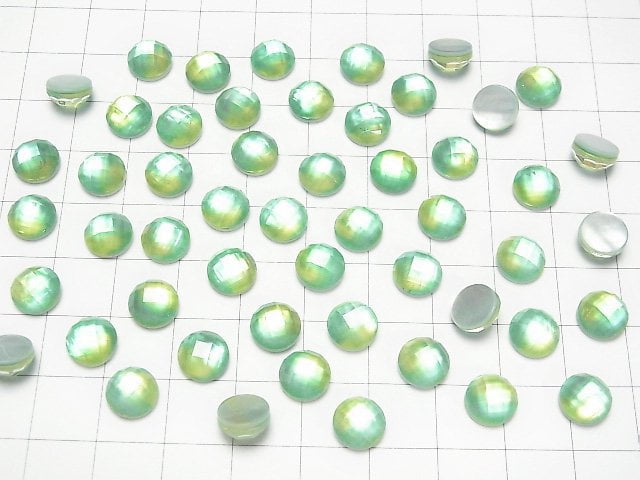 [Video] White Shell x Crystal AAA Round Faceted Cabochon 8x8mm [Green Yellow] 3pcs