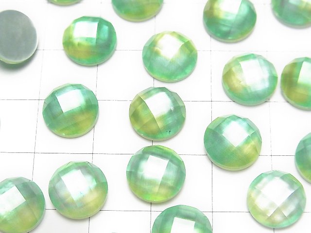 [Video] White Shell x Crystal AAA Round Faceted Cabochon 10x10mm [Green Yellow] 2pcs