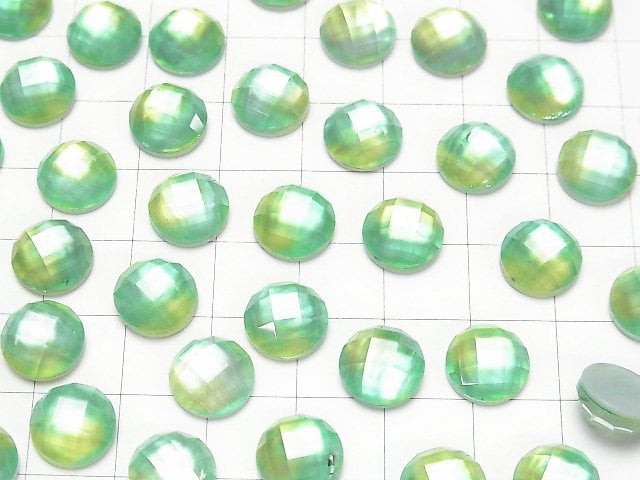 [Video] White Shell x Crystal AAA Round Faceted Cabochon 10x10mm [Green Yellow] 2pcs