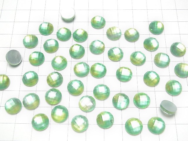 [Video] White Shell x Crystal AAA Round Faceted Cabochon 10x10mm [Green Yellow] 2pcs