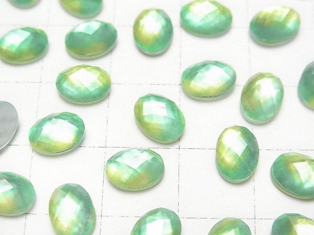 [Video] White Shell x Crystal AAA Oval Faceted Cabochon 8x6mm [Green Yellow] 2pcs