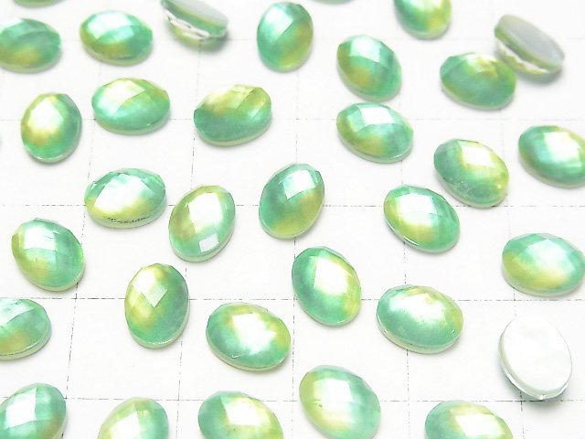 [Video] White Shell x Crystal AAA Oval Faceted Cabochon 8x6mm [Green Yellow] 2pcs