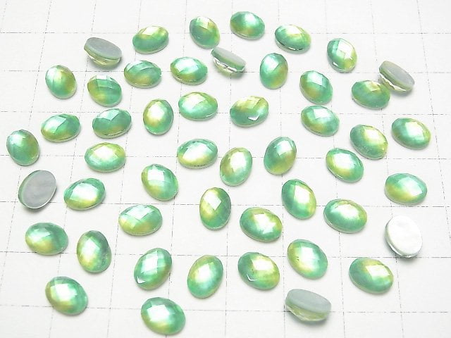 [Video] White Shell x Crystal AAA Oval Faceted Cabochon 8x6mm [Green Yellow] 2pcs