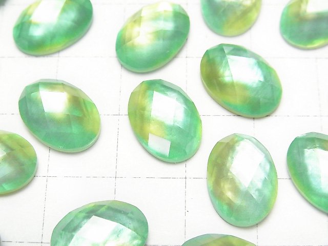 [Video] White Shell x Crystal AAA Oval Faceted Cabochon 14x10mm [Green Yellow] 2pcs