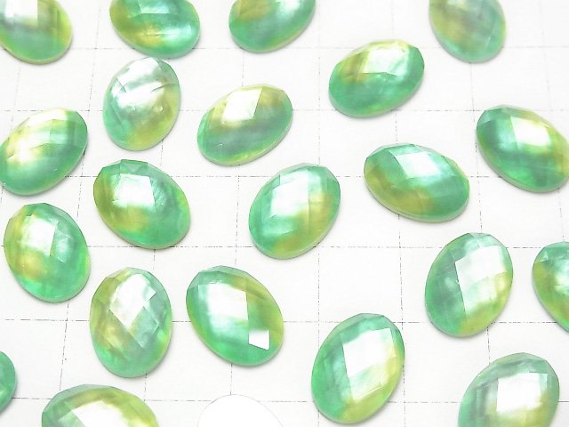 [Video] White Shell x Crystal AAA Oval Faceted Cabochon 14x10mm [Green Yellow] 2pcs