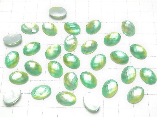 [Video] White Shell x Crystal AAA Oval Faceted Cabochon 14x10mm [Green Yellow] 2pcs